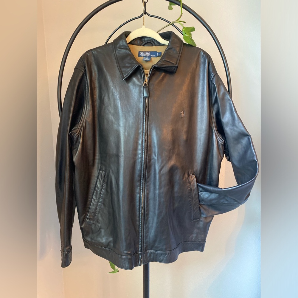 Polo Ralph Lauren Men’s Chocolate Brown Leather Full Zip Jacket Lined Pockets Lg